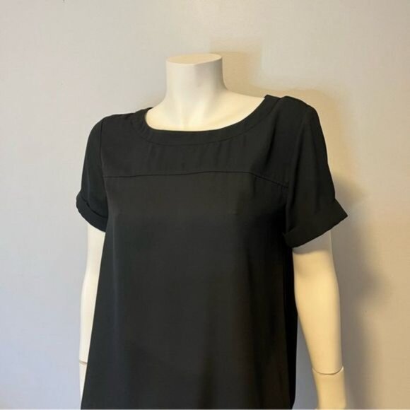 LOFT Black Cuffed Short-Sleeve Blouse Size Small - Picture 7 of 7